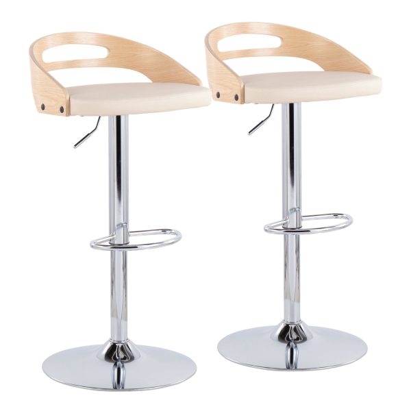 Cassis Cream Faux Leather Swivel Barstool Chrome Wood Set of 2 4