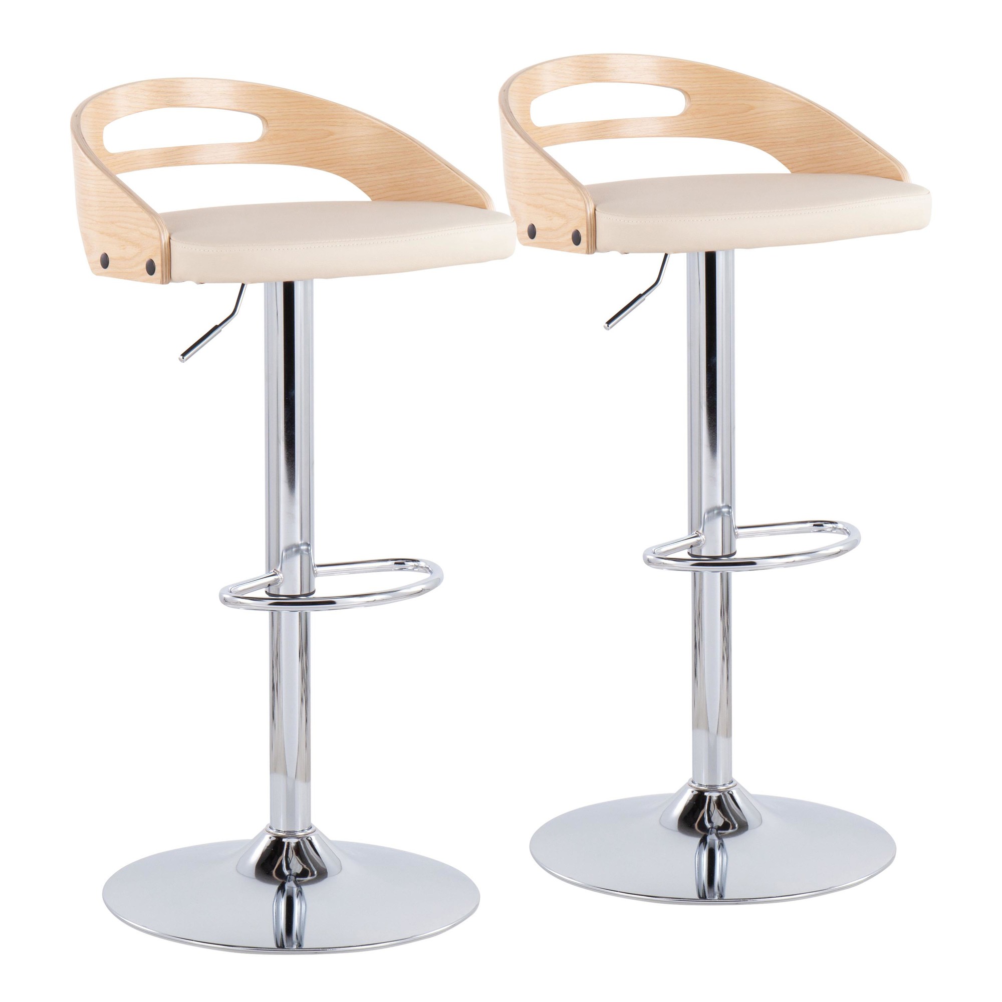 Cassis Cream Faux Leather Swivel Barstool Chrome Wood (Set of 2) 5 Cassis Cream Faux Leather Swivel Barstool Chrome Wood (Set of 2) - Image 5