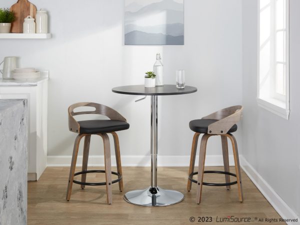 Cassis Light Grey Wood Black Faux Leather Swivel Counter Stools Set of 2 1