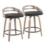 Cassis Light Grey Wood Black Faux Leather Swivel Counter Stools (Set of 2) 14 Cassis Light Grey Wood Black Faux Leather Swivel Counter Stools (Set of 2)