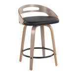 Cassis Light Grey Wood Black Faux Leather Swivel Counter Stools (Set of 2) 15 Cassis Light Grey Wood Black Faux Leather Swivel Counter Stools (Set of 2)