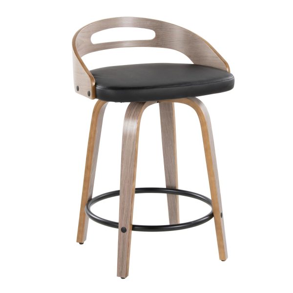 Cassis Light Grey Wood Black Faux Leather Swivel Counter Stools Set of 2 4