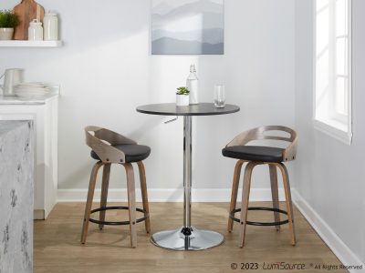 Cassis Light Grey Wood Black Faux Leather Swivel Counter Stools (Set of 2)