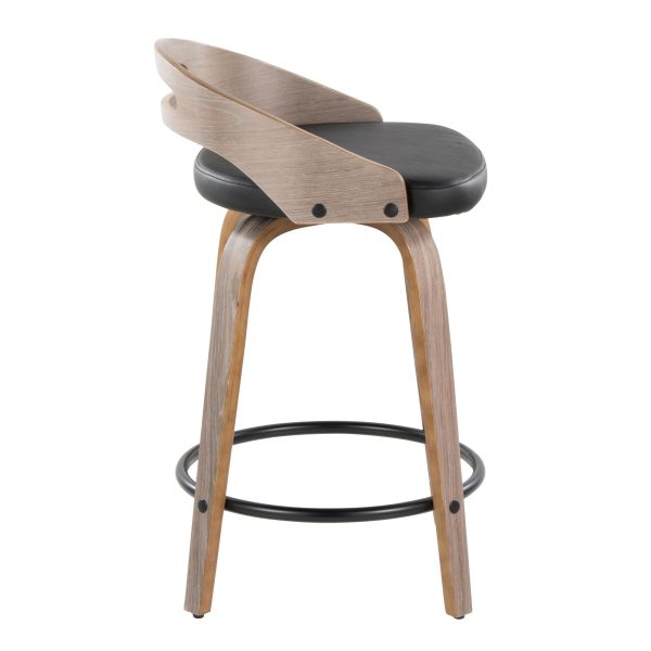 Cassis Light Grey Wood Black Faux Leather Swivel Counter Stools Set of 2 5