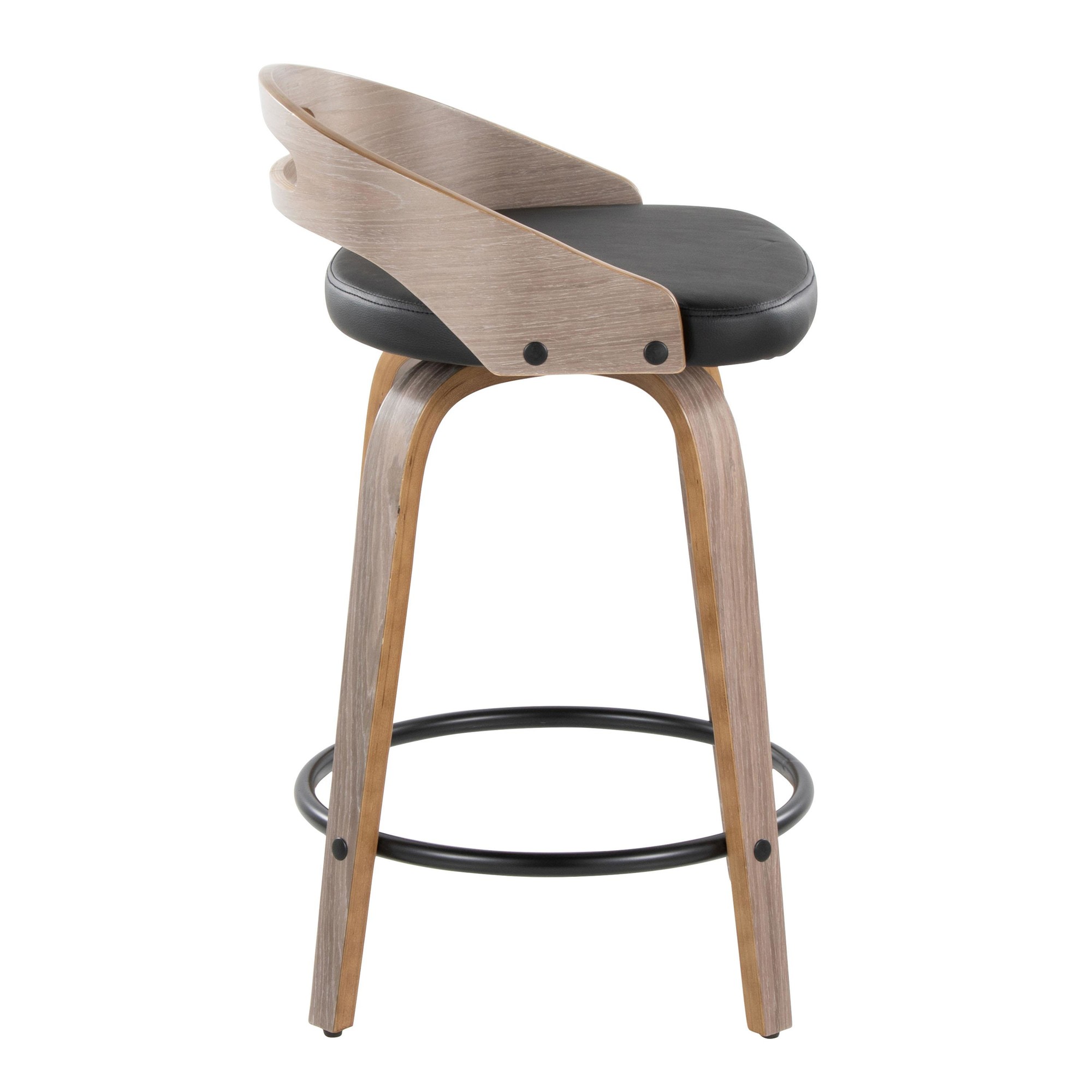 Cassis Light Grey Wood Black Faux Leather Swivel Counter Stools (Set of 2) 6 Cassis Light Grey Wood Black Faux Leather Swivel Counter Stools (Set of 2) - Image 6