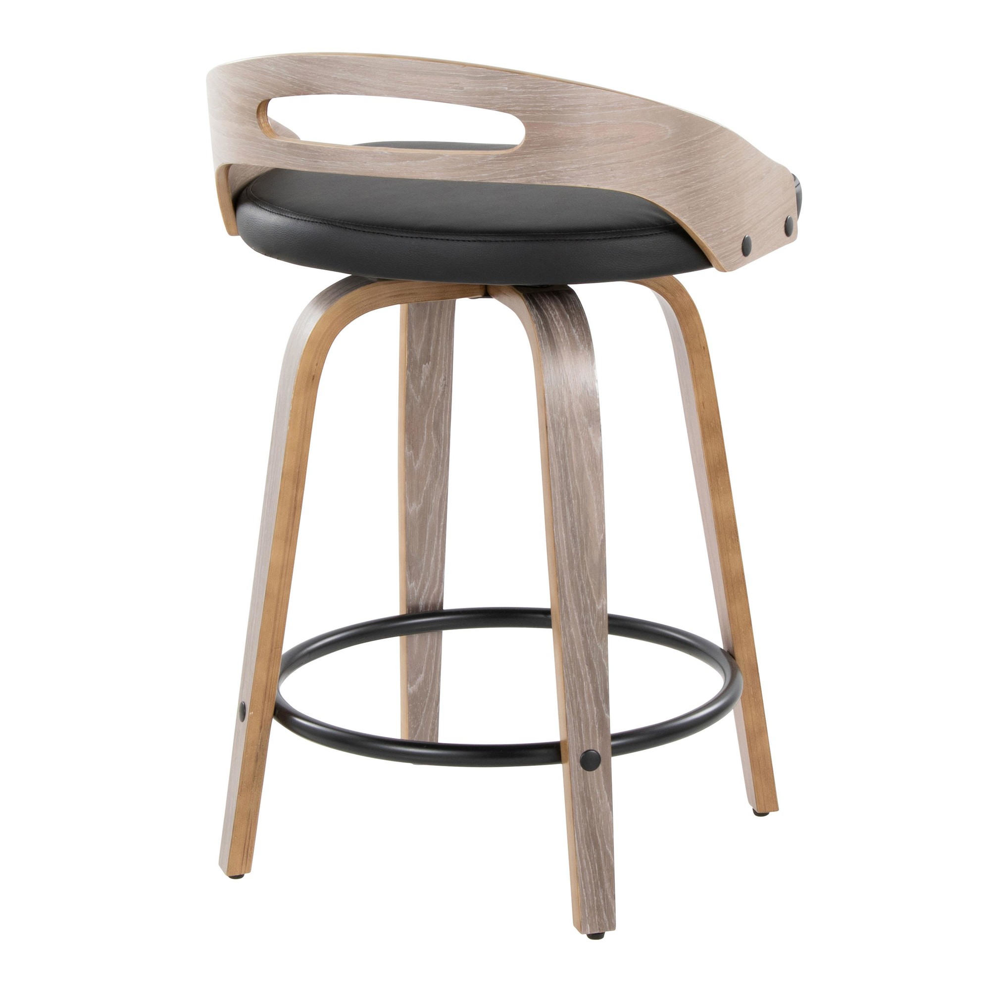 Cassis Light Grey Wood Black Faux Leather Swivel Counter Stools (Set of 2) 7 Cassis Light Grey Wood Black Faux Leather Swivel Counter Stools (Set of 2) - Image 7
