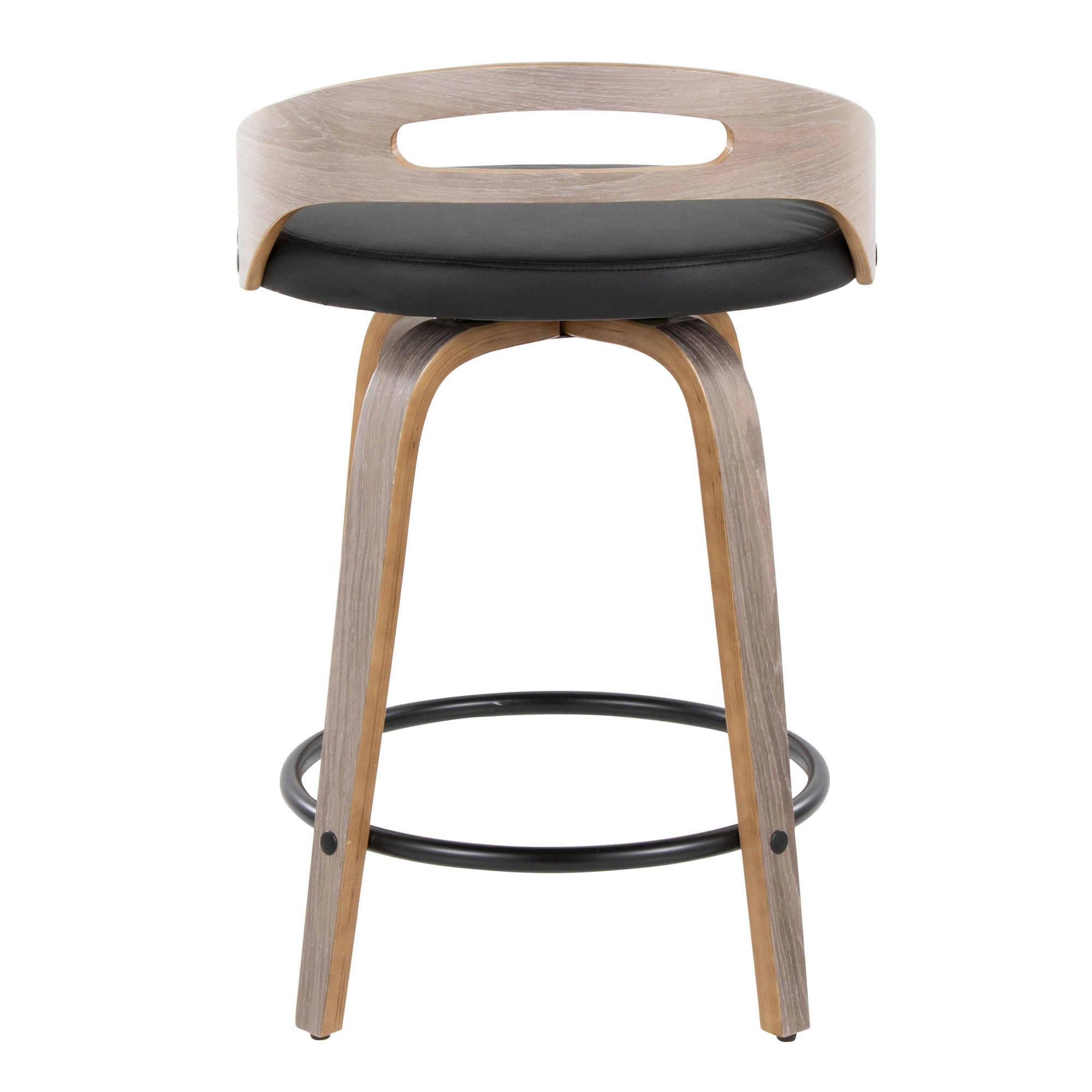 Cassis Light Grey Wood Black Faux Leather Swivel Counter Stools (Set of 2) 8 Cassis Light Grey Wood Black Faux Leather Swivel Counter Stools (Set of 2) - Image 8