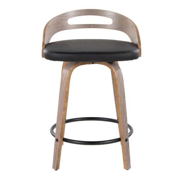 Cassis Light Grey Wood Black Faux Leather Swivel Counter Stools Set of 2 8