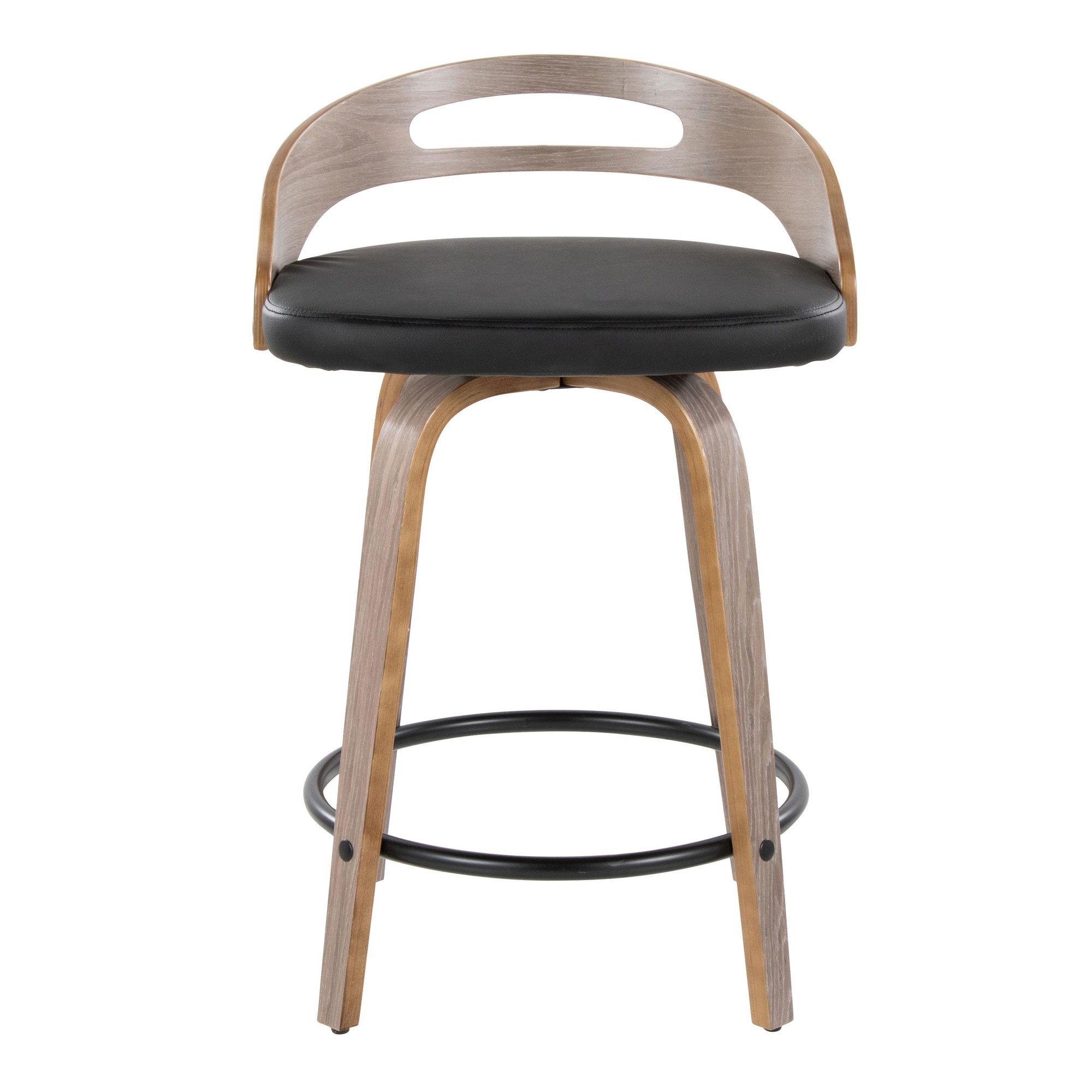 Cassis Light Grey Wood Black Faux Leather Swivel Counter Stools (Set of 2) 9 Cassis Light Grey Wood Black Faux Leather Swivel Counter Stools (Set of 2) - Image 9
