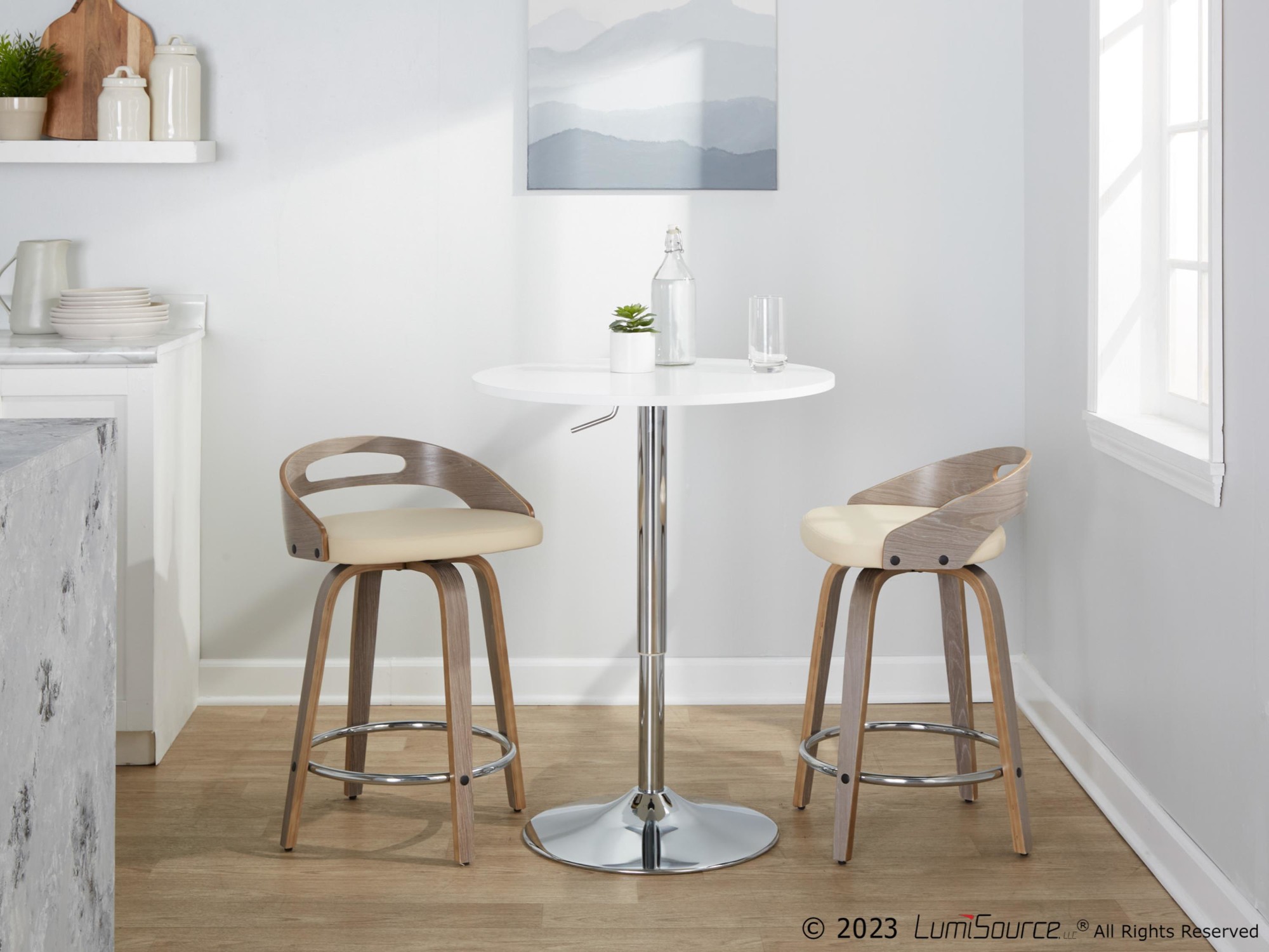 Cassis Light Grey Wood Cream Swivel Counter Stools (Set of 2) 2 Cassis Light Grey Wood Cream Swivel Counter Stools (Set of 2) - Image 2