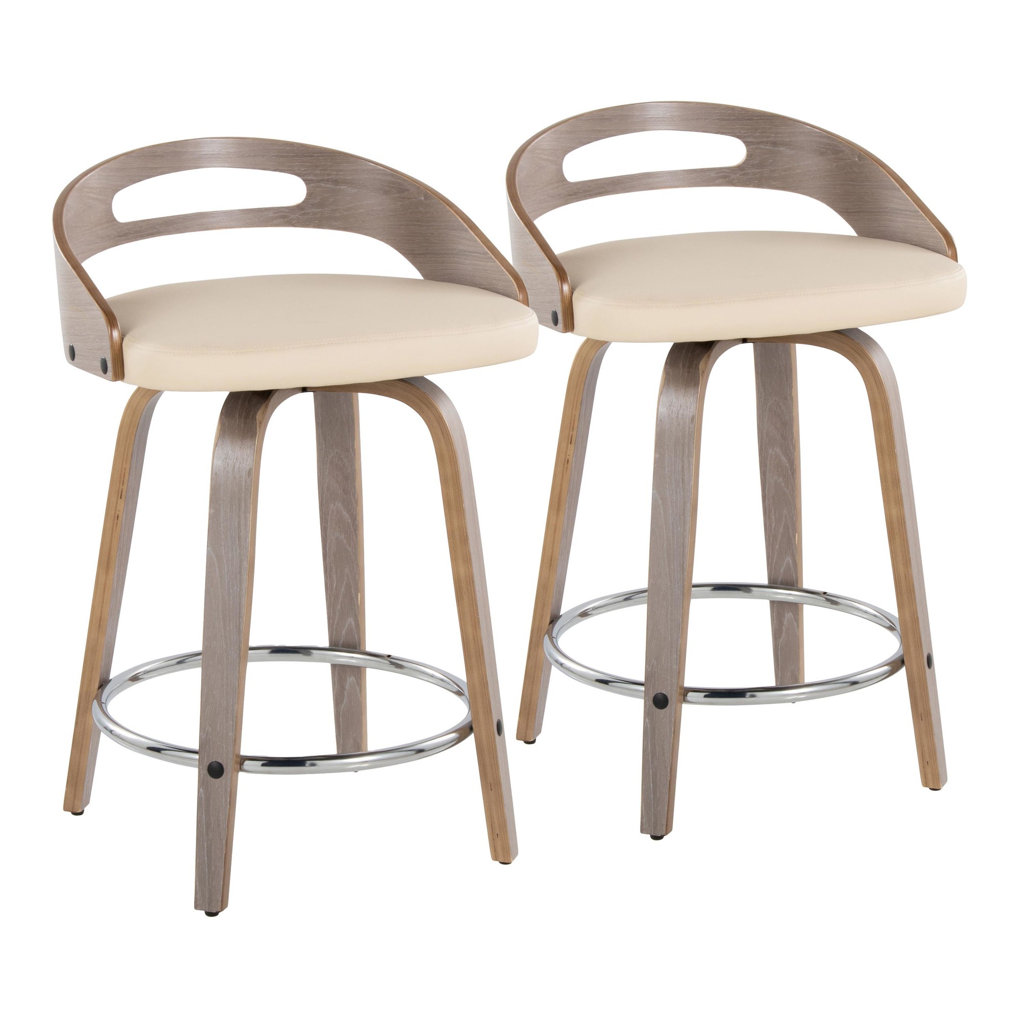 Cassis Light Grey Wood Cream Swivel Counter Stools (Set of 2) 3 Cassis Light Grey Wood Cream Swivel Counter Stools (Set of 2) - Image 3