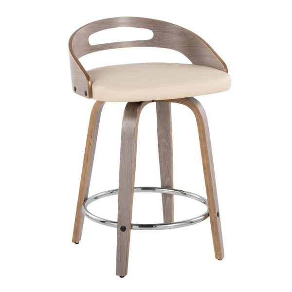 Cassis Light Grey Wood Cream Swivel Counter Stools Set of 2 4