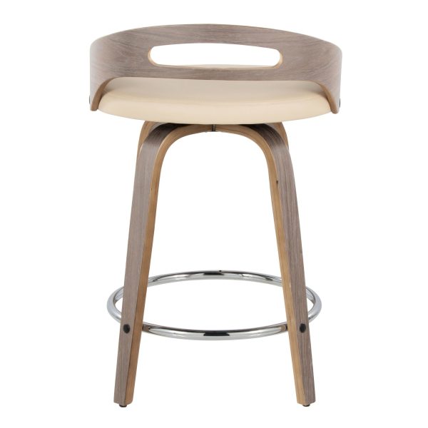 Cassis Light Grey Wood Cream Swivel Counter Stools Set of 2 7