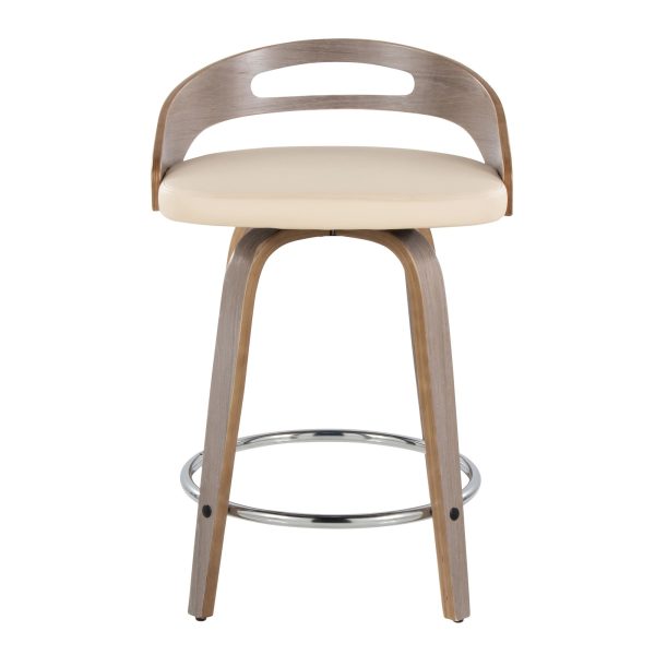 Cassis Light Grey Wood Cream Swivel Counter Stools Set of 2 8