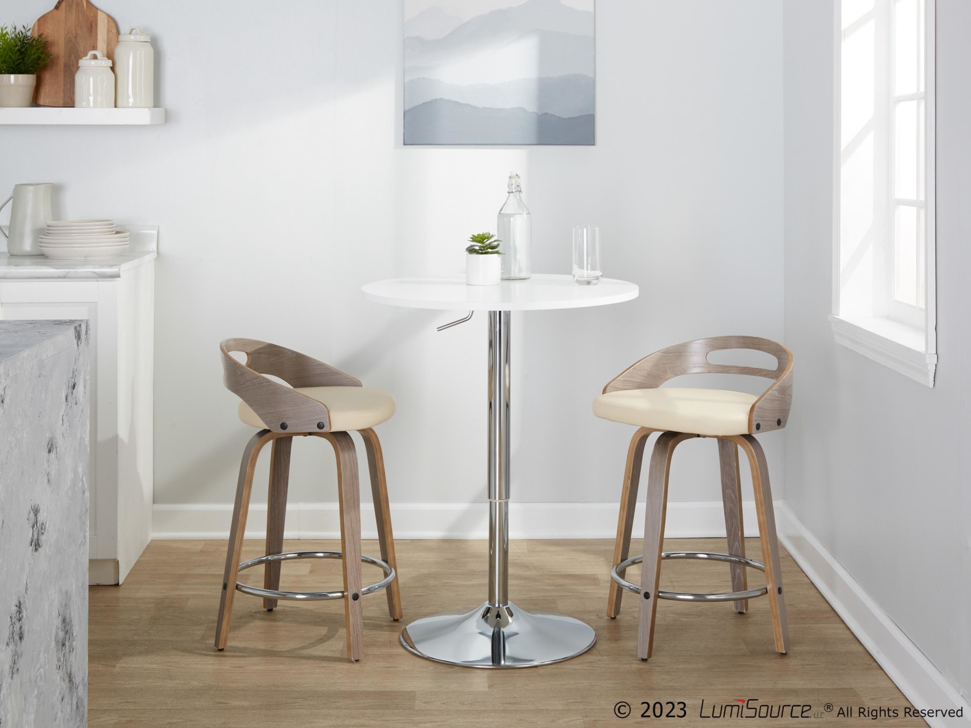 Cassis Light Grey Wood Cream Swivel Counter Stools (Set of 2) 1 Cassis Light Grey Wood Cream Swivel Counter Stools (Set of 2)
