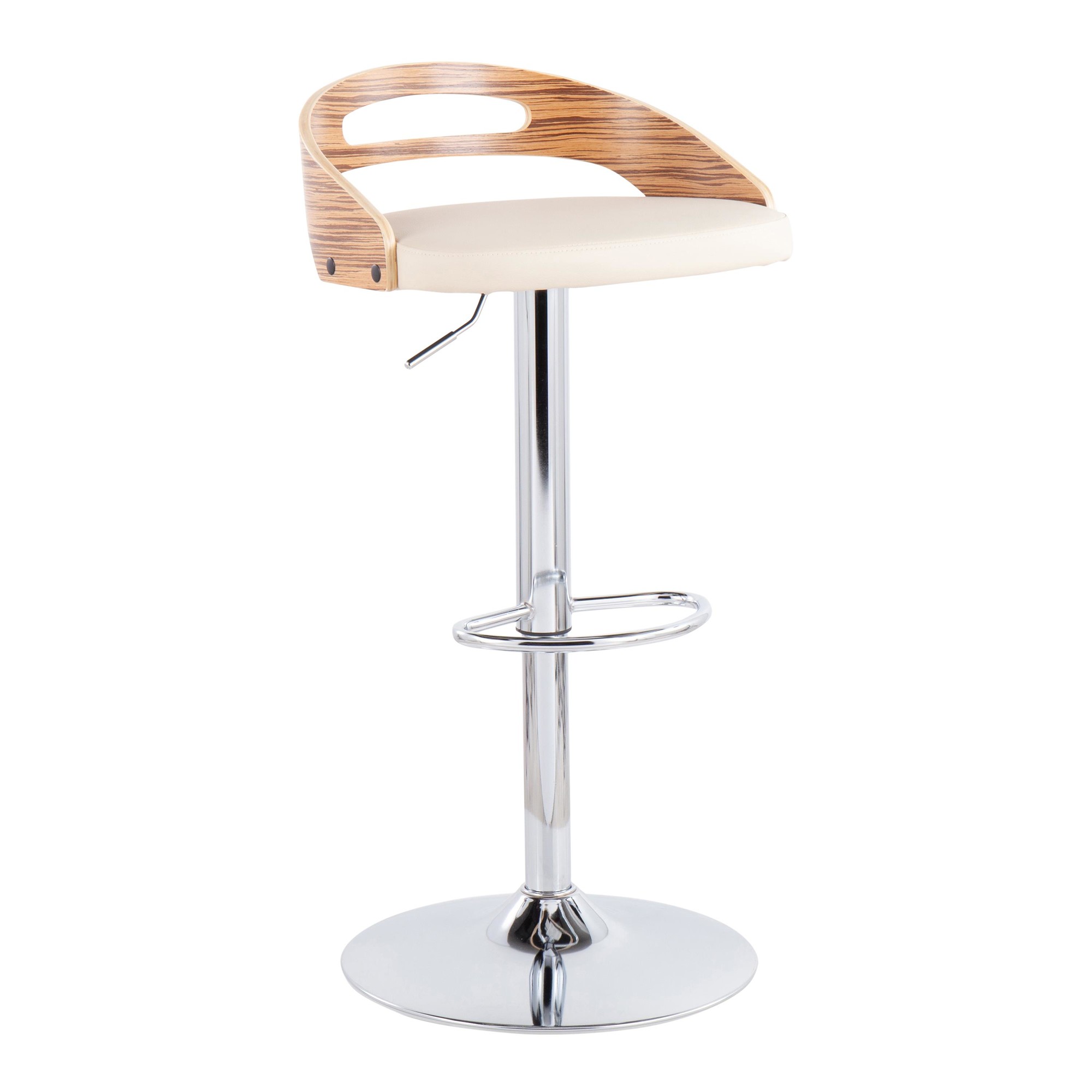 Cassis Mid-Century Modern Adjustable Swivel Barstool Chrome Zebra Cream (Set of 2) 5 Cassis Mid-Century Modern Adjustable Swivel Barstool Chrome Zebra Cream (Set of 2) - Image 5