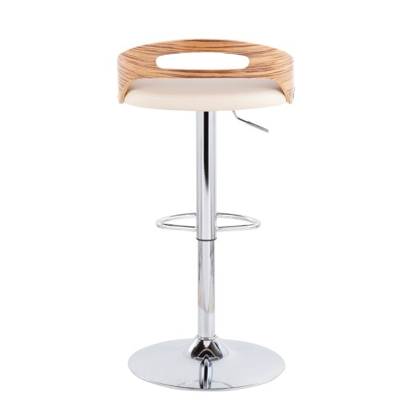 Cassis Mid Century Modern Adjustable Swivel Barstool Chrome Zebra Cream Set of 2 7