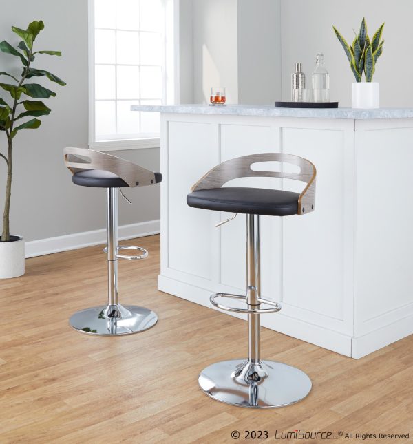 Cassis Mid Century Modern Black Faux Leather Swivel Barstools Set of 2 1