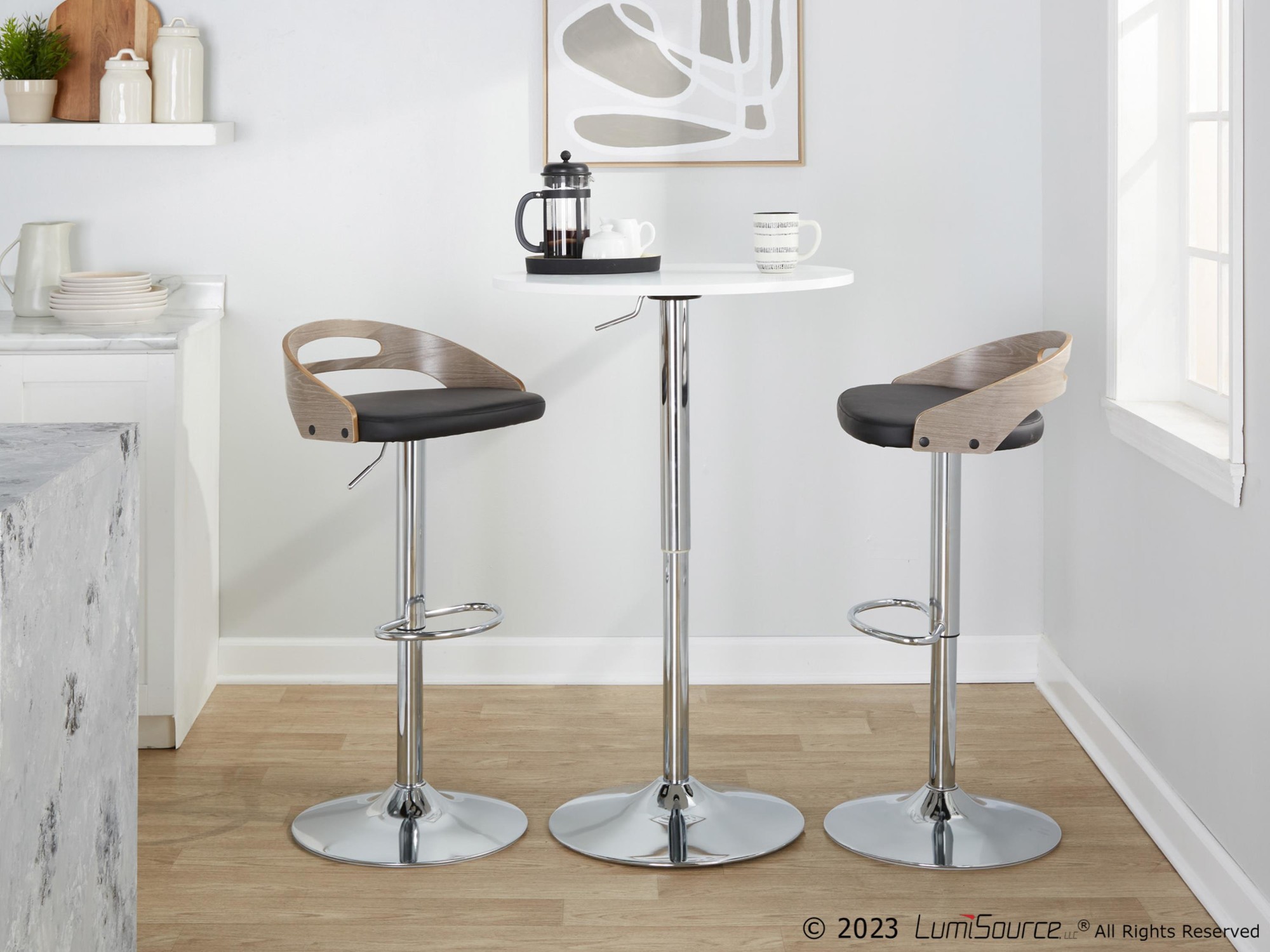 Cassis Mid-Century Modern Black Faux Leather Swivel Barstools (Set of 2) 3 Cassis Mid-Century Modern Black Faux Leather Swivel Barstools (Set of 2) - Image 3