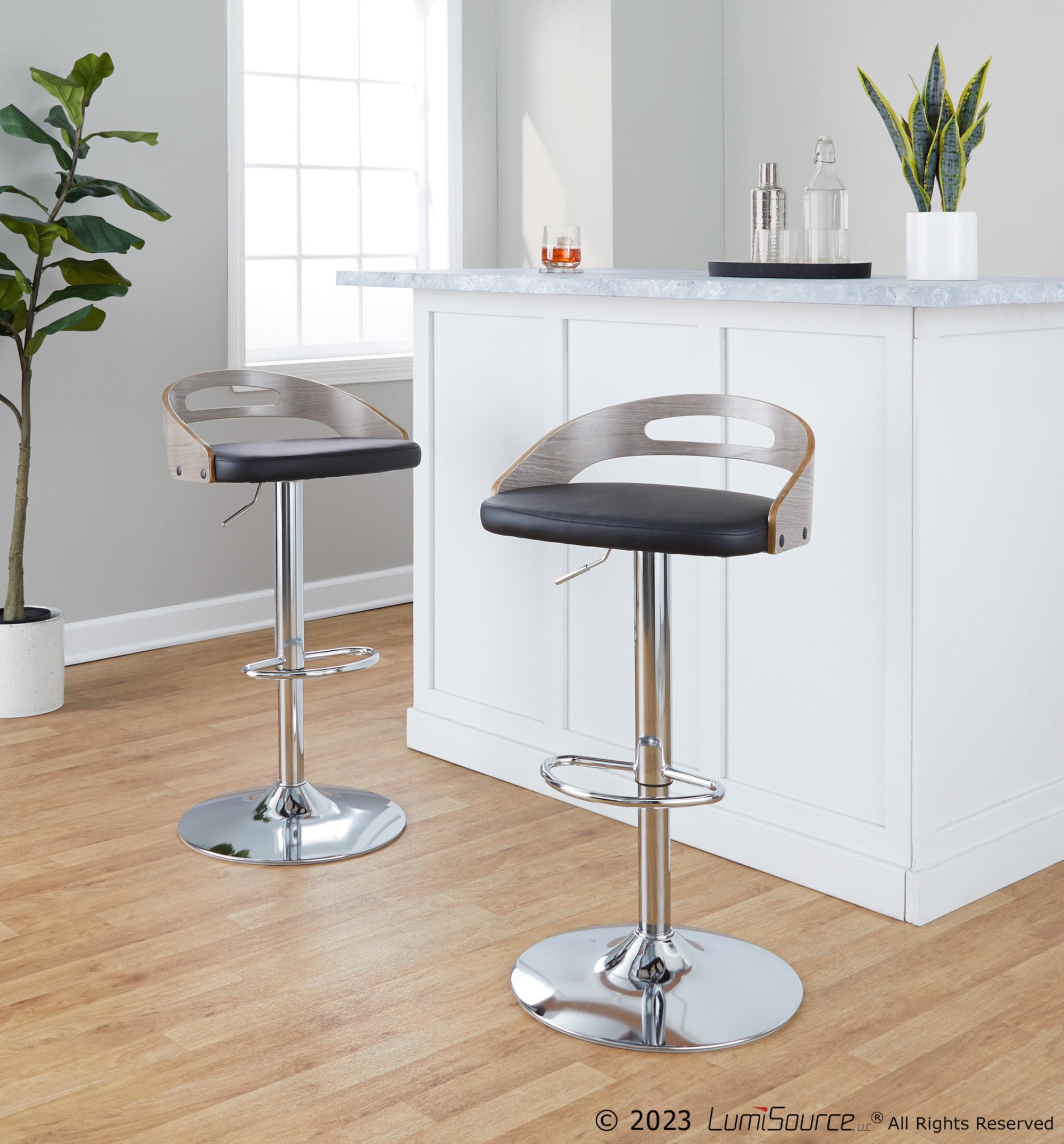 Cassis Mid-Century Modern Black Faux Leather Swivel Barstools (Set of 2) 1 Cassis Mid-Century Modern Black Faux Leather Swivel Barstools (Set of 2)