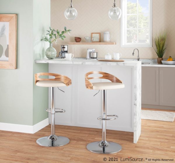 Cassis Mid Century Modern Chrome and Zebra Wood Barstool Set of 3 1