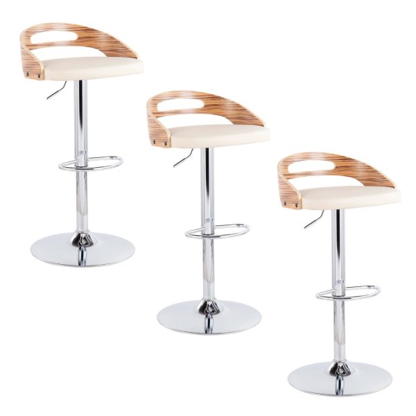 Cassis Mid Century Modern Chrome and Zebra Wood Barstool Set of 3 12