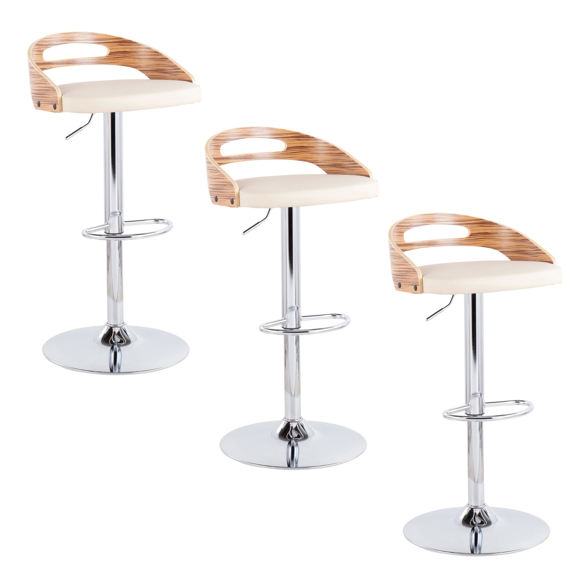 Cassis Mid-Century Modern Chrome and Zebra Wood Barstool (Set of 3) 13 Cassis Mid-Century Modern Chrome and Zebra Wood Barstool (Set of 3) - Image 13