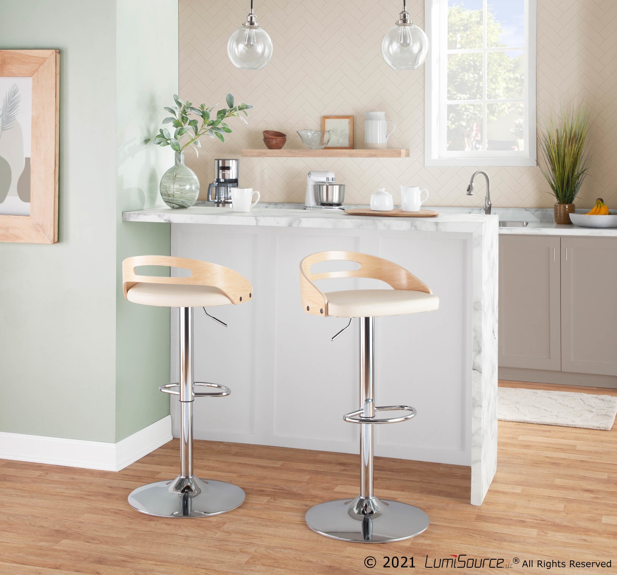 Cassis Mid-Century Modern Cream Faux Leather Swivel Barstool 2 Cassis Mid-Century Modern Cream Faux Leather Swivel Barstool - Image 2