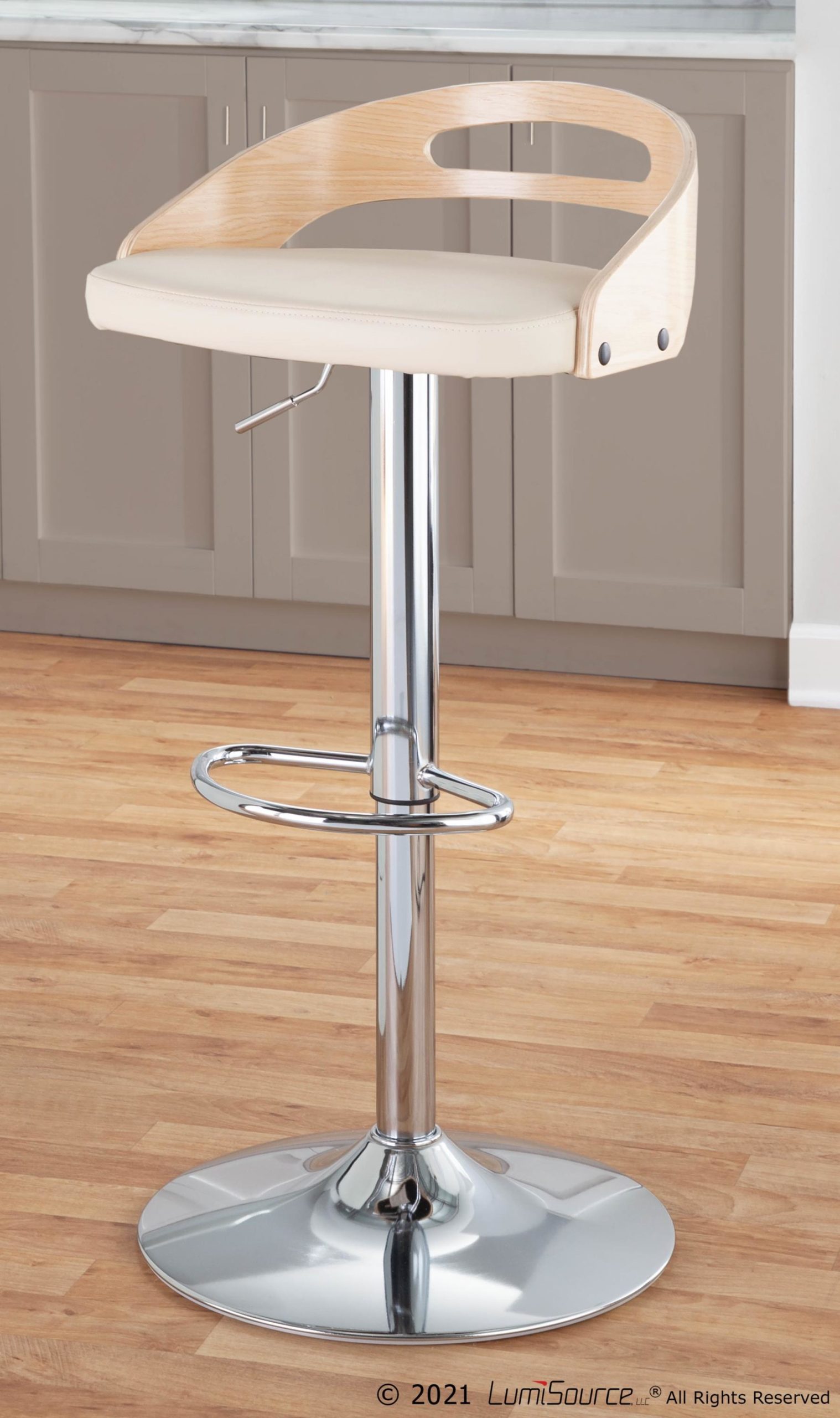 Cassis Mid-Century Modern Cream Faux Leather Swivel Barstool 3 Cassis Mid-Century Modern Cream Faux Leather Swivel Barstool - Image 3