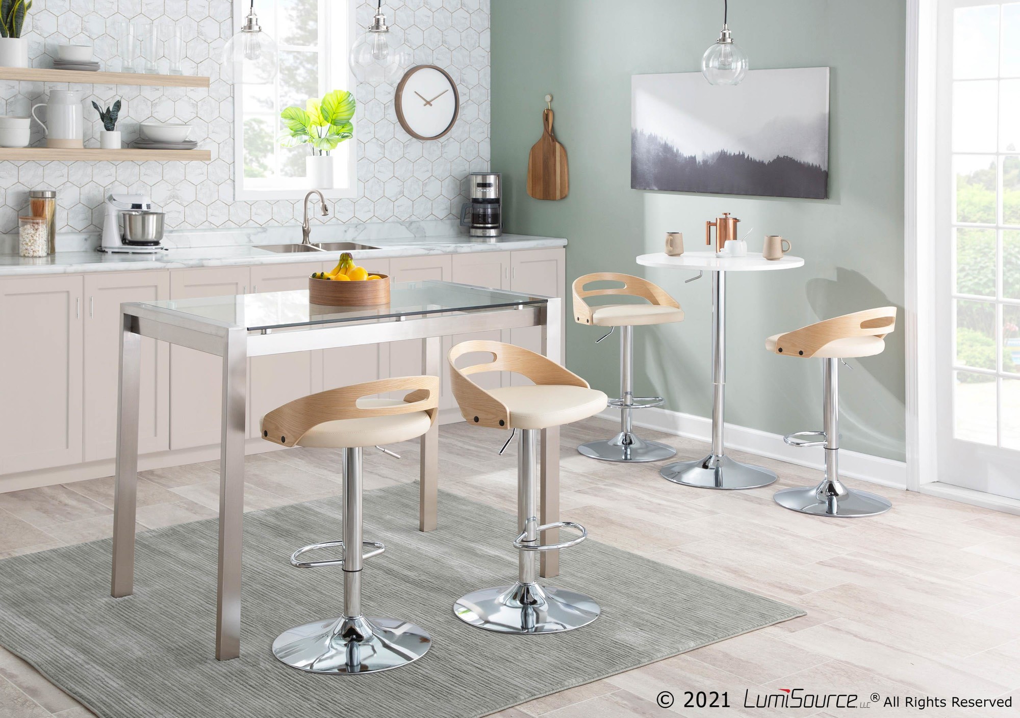 Cassis Mid-Century Modern Cream Faux Leather Swivel Barstool 4 Cassis Mid-Century Modern Cream Faux Leather Swivel Barstool - Image 4