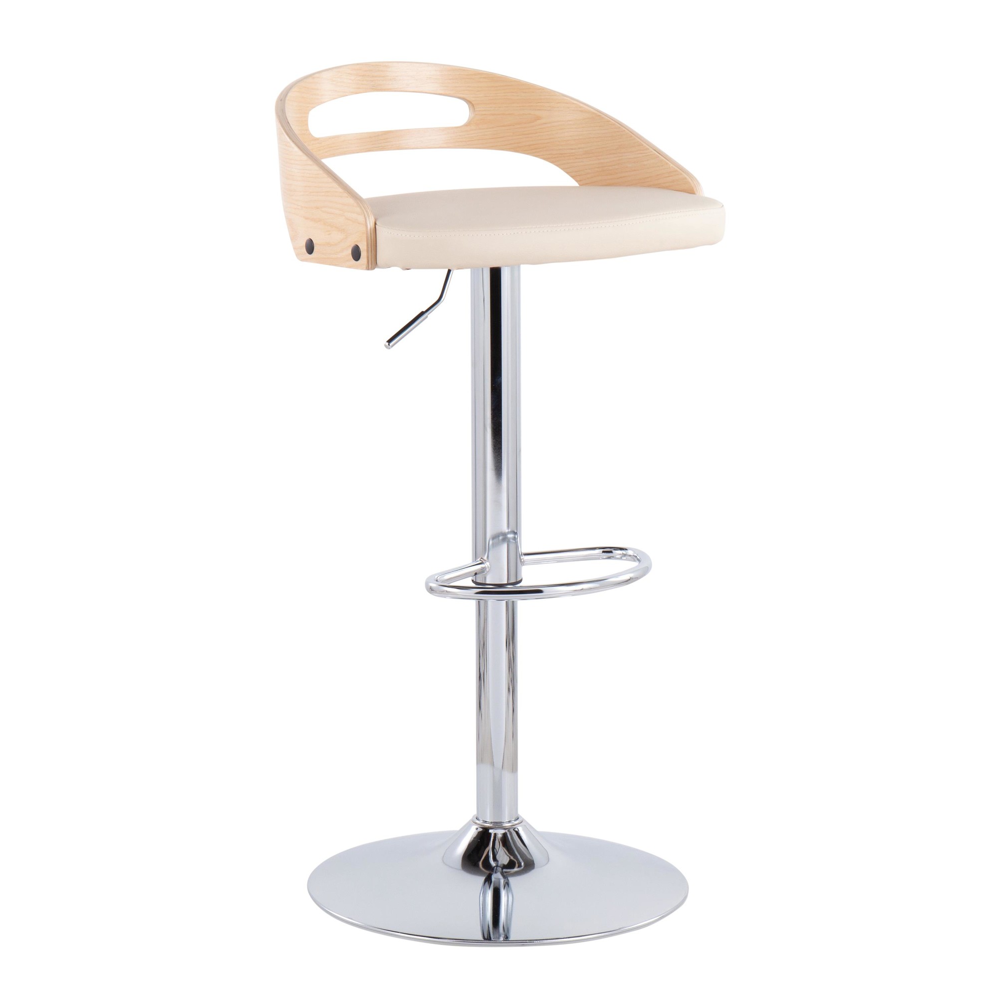 Cassis Mid-Century Modern Cream Faux Leather Swivel Barstool 5 Cassis Mid-Century Modern Cream Faux Leather Swivel Barstool - Image 5