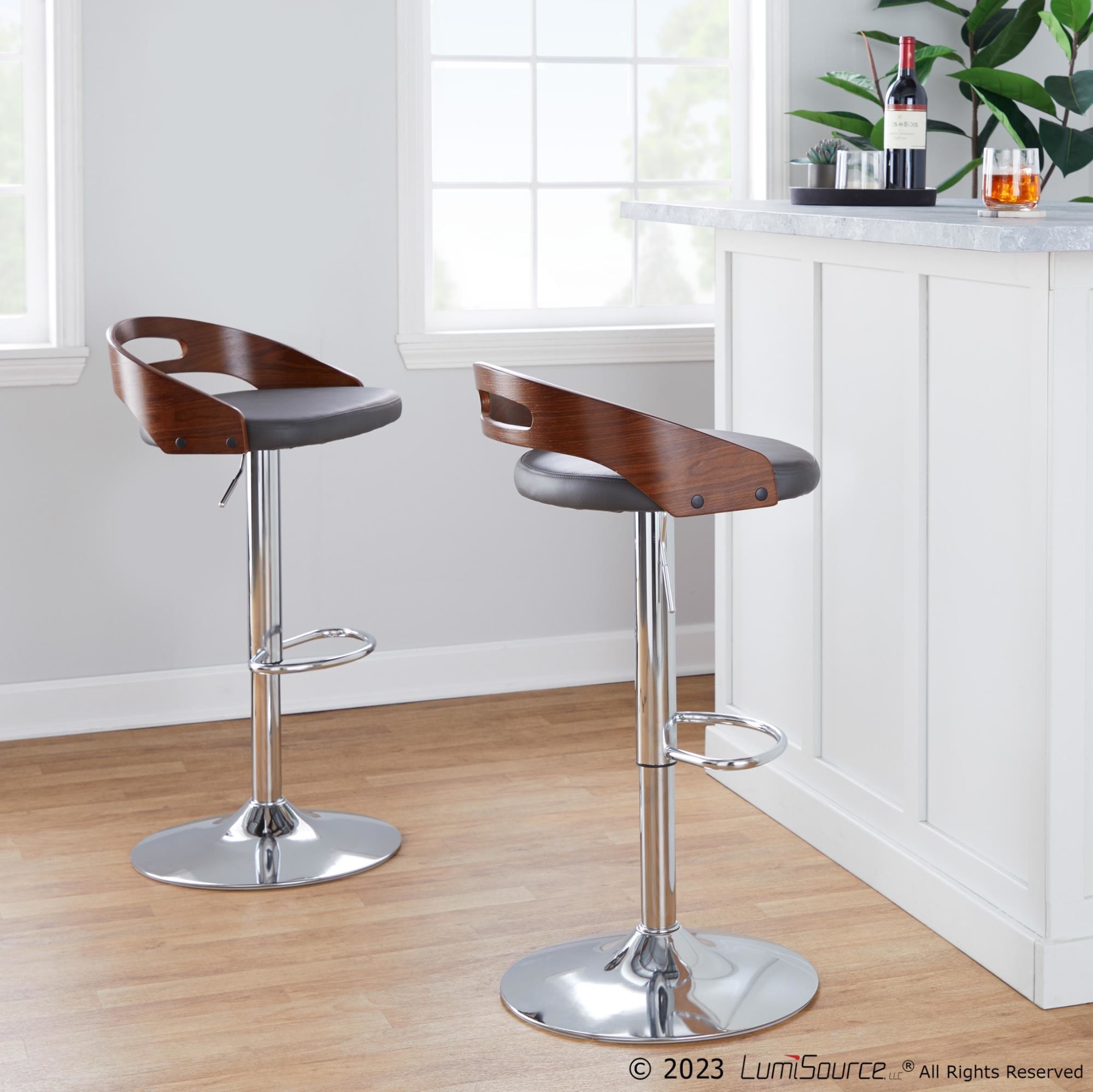 Cassis Mid-Century Modern Grey Barstool Chrome Walnut (Set of 3) 2 Cassis Mid-Century Modern Grey Barstool Chrome Walnut (Set of 3) - Image 2