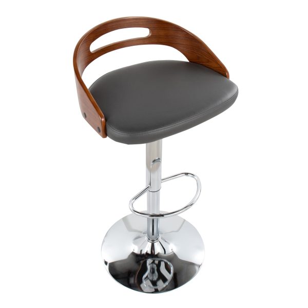 Cassis Mid Century Modern Grey Barstool Chrome Walnut Set of 3 10