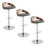 Cassis Mid-Century Modern Grey Barstool Chrome Walnut (Set of 3) 25 Cassis Mid-Century Modern Grey Barstool Chrome Walnut (Set of 3)