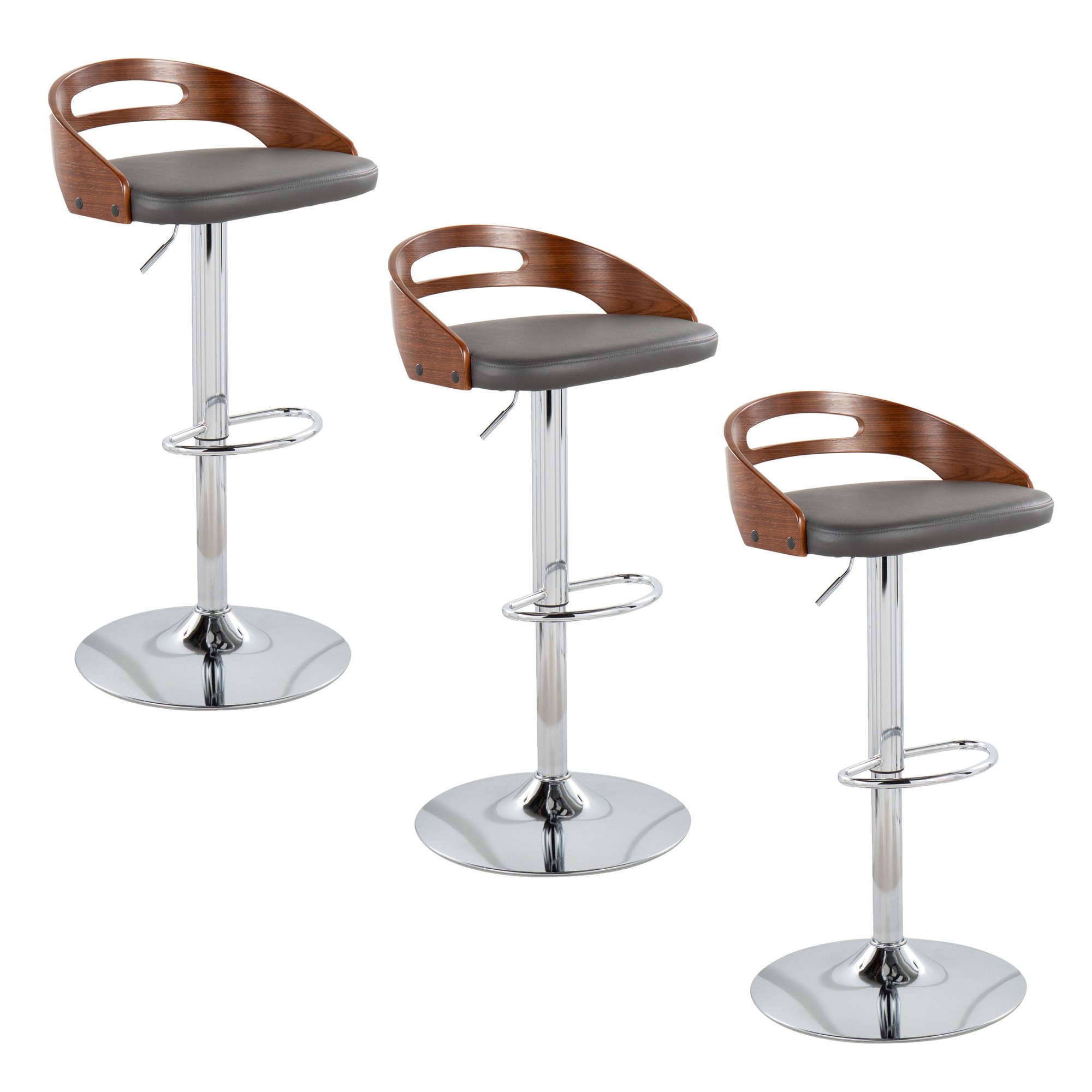 Cassis Mid-Century Modern Grey Barstool Chrome Walnut (Set of 3) 12 Cassis Mid-Century Modern Grey Barstool Chrome Walnut (Set of 3) - Image 12