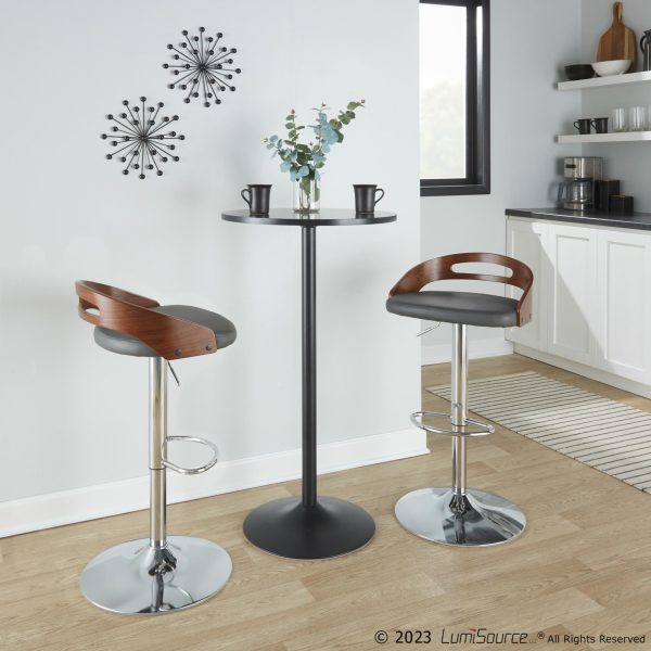 Cassis Mid Century Modern Grey Barstool Chrome Walnut Set of 3 2