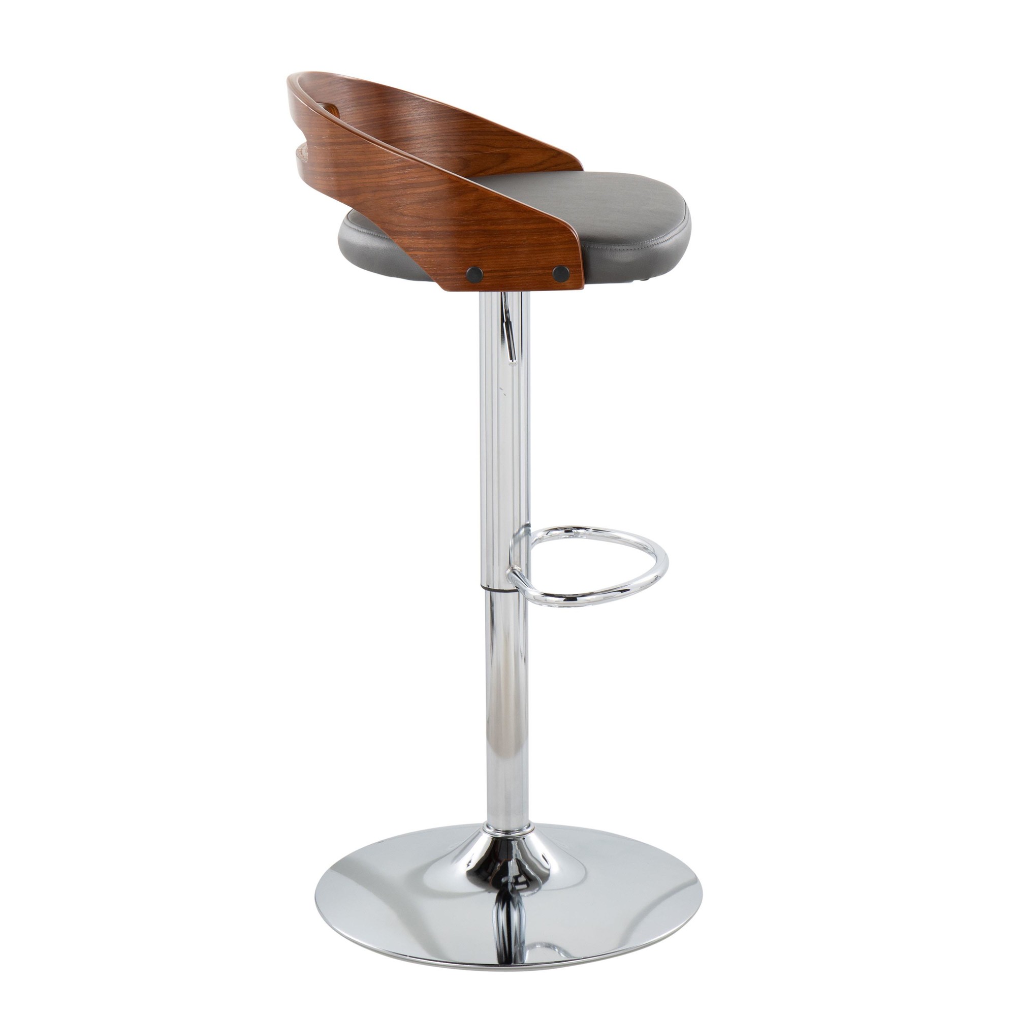 Cassis Mid-Century Modern Grey Barstool Chrome Walnut (Set of 3) 7 Cassis Mid-Century Modern Grey Barstool Chrome Walnut (Set of 3) - Image 7