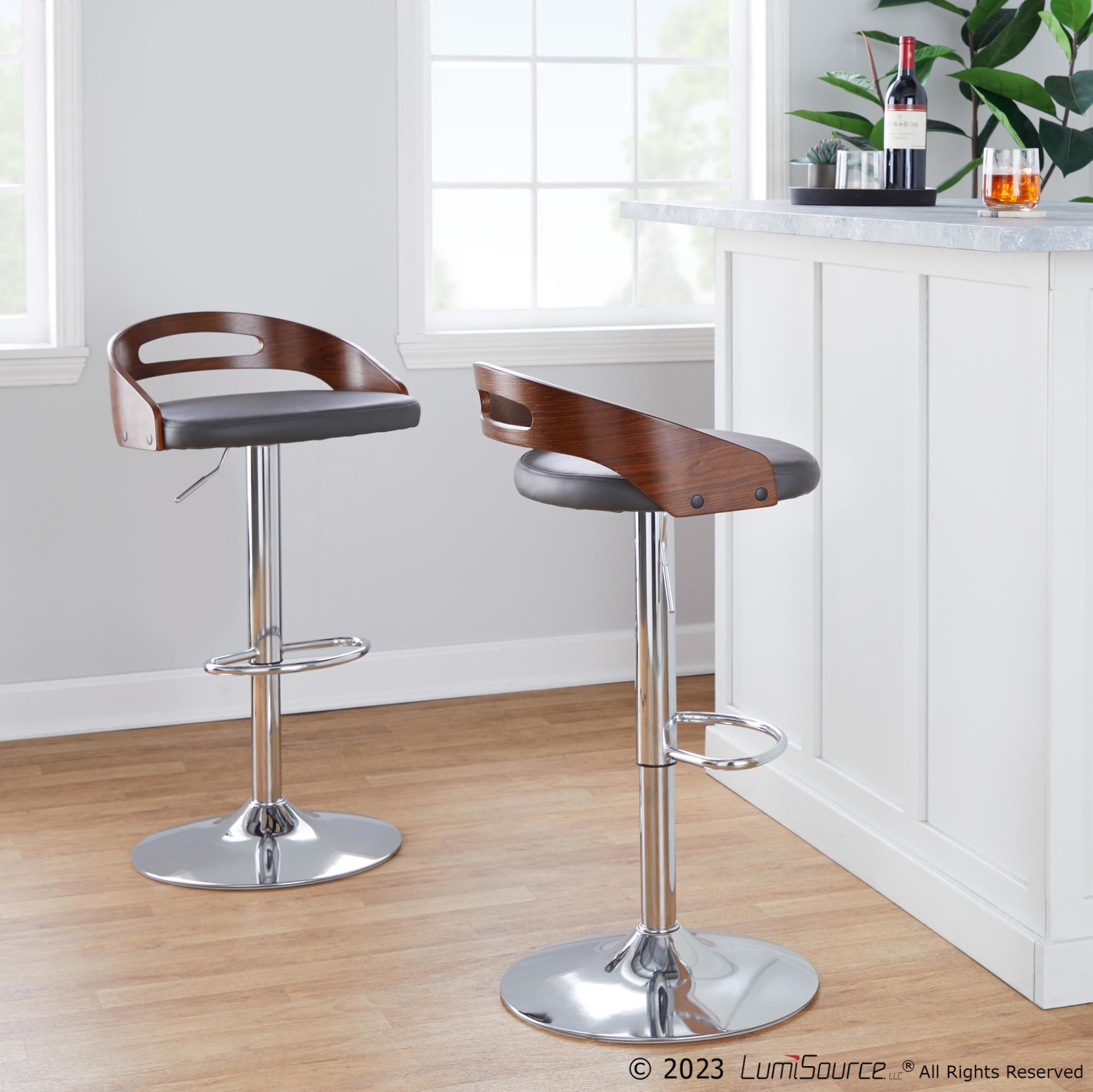 Cassis Mid-Century Modern Grey Barstool Chrome Walnut (Set of 3) 1 Cassis Mid-Century Modern Grey Barstool Chrome Walnut (Set of 3)