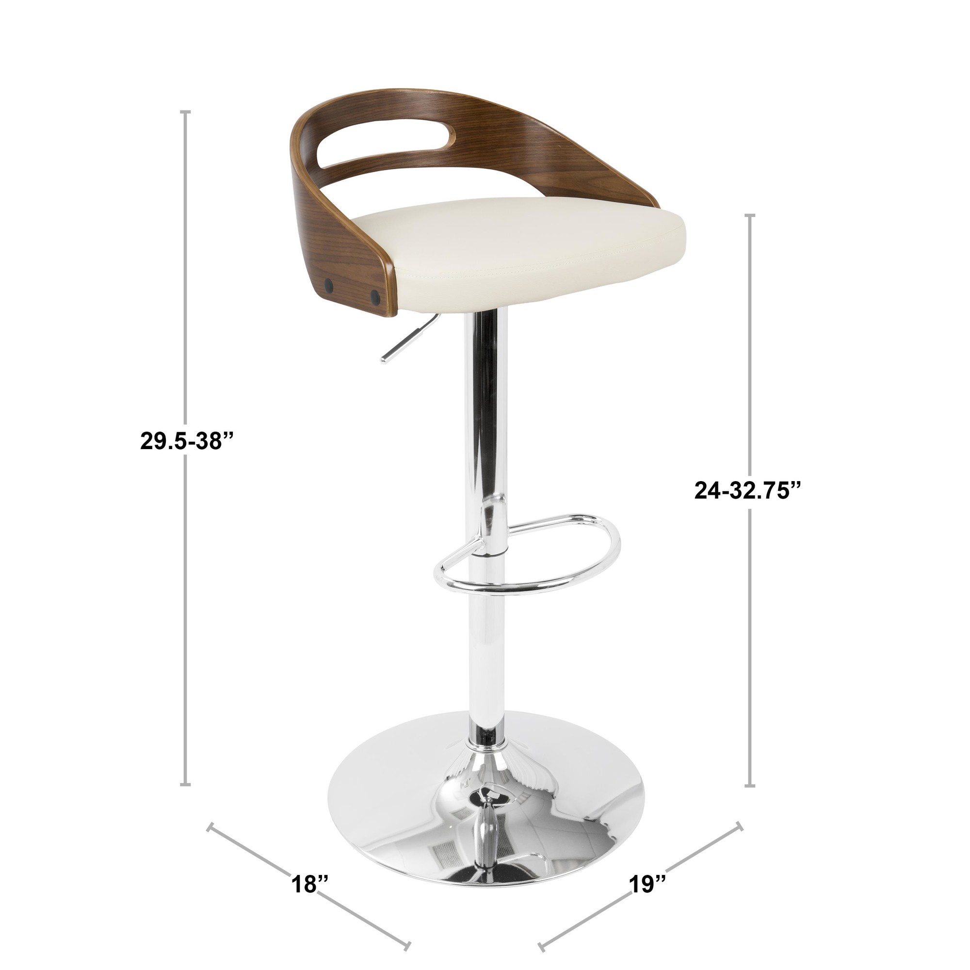 Cassis Walnut Cream Faux Leather Mid-Century Modern Adjustable Barstool 14 Cassis Walnut Cream Faux Leather Mid-Century Modern Adjustable Barstool - Image 14