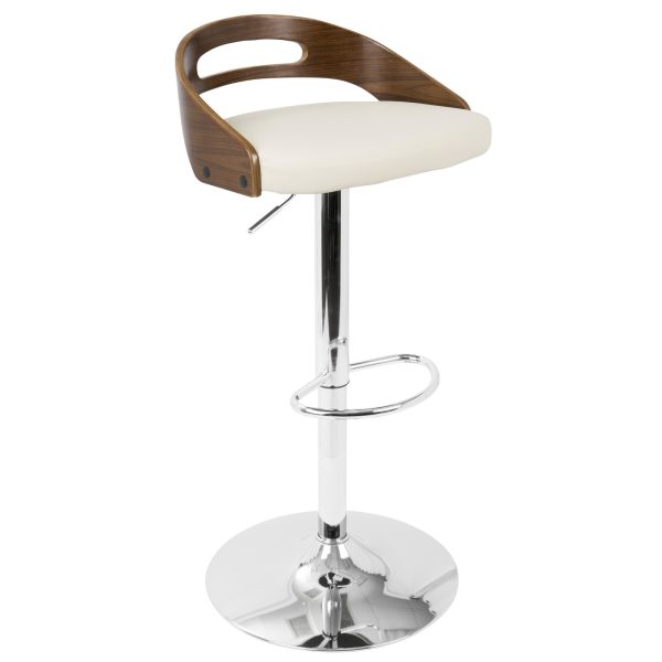 Cassis Walnut Cream Faux Leather Mid Century Modern Adjustable Barstool 6