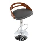Cassis Walnut Grey Faux Leather Mid-Century Barstool 25 Cassis Walnut Grey Faux Leather Mid-Century Barstool
