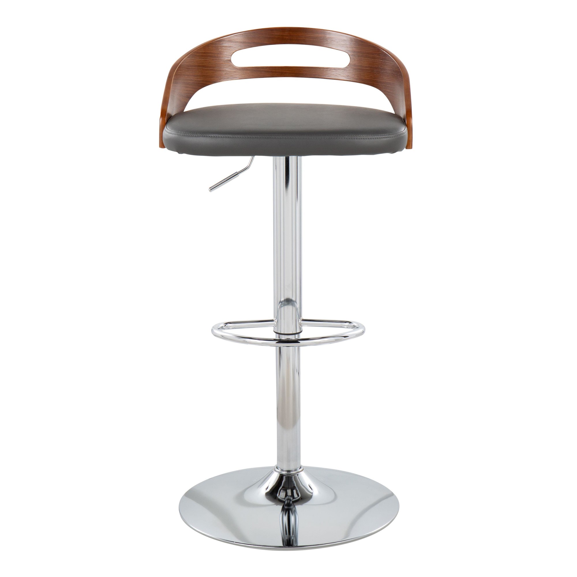 Cassis Walnut Grey Faux Leather Mid-Century Barstool 12 Cassis Walnut Grey Faux Leather Mid-Century Barstool - Image 12