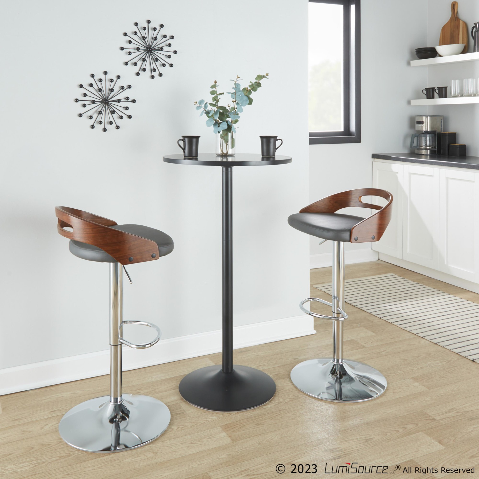 Cassis Walnut Grey Faux Leather Mid-Century Barstool 5 Cassis Walnut Grey Faux Leather Mid-Century Barstool - Image 5