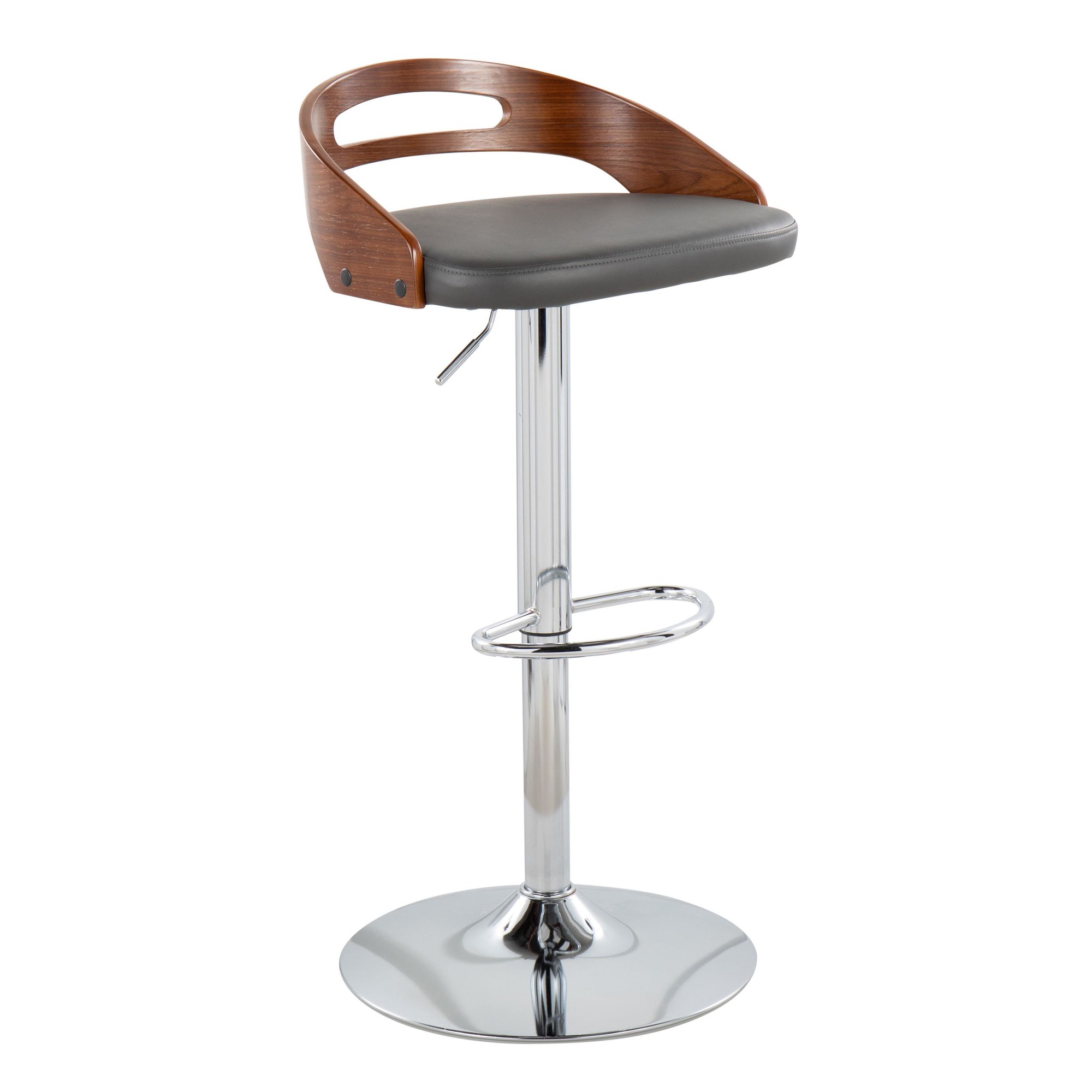 Cassis Walnut Grey Faux Leather Mid-Century Barstool 7 Cassis Walnut Grey Faux Leather Mid-Century Barstool - Image 7