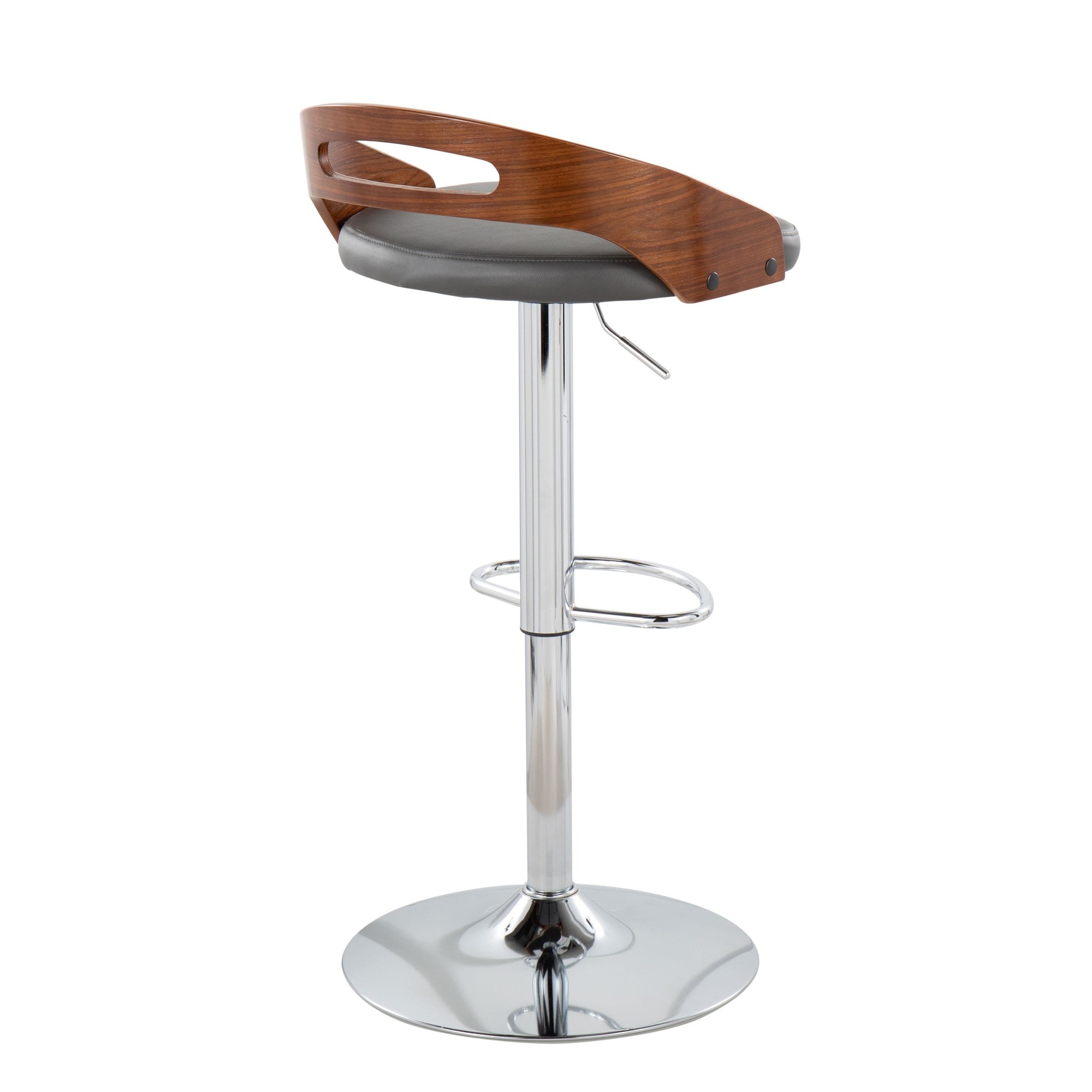 Cassis Walnut Grey Faux Leather Mid-Century Barstool 9 Cassis Walnut Grey Faux Leather Mid-Century Barstool - Image 9