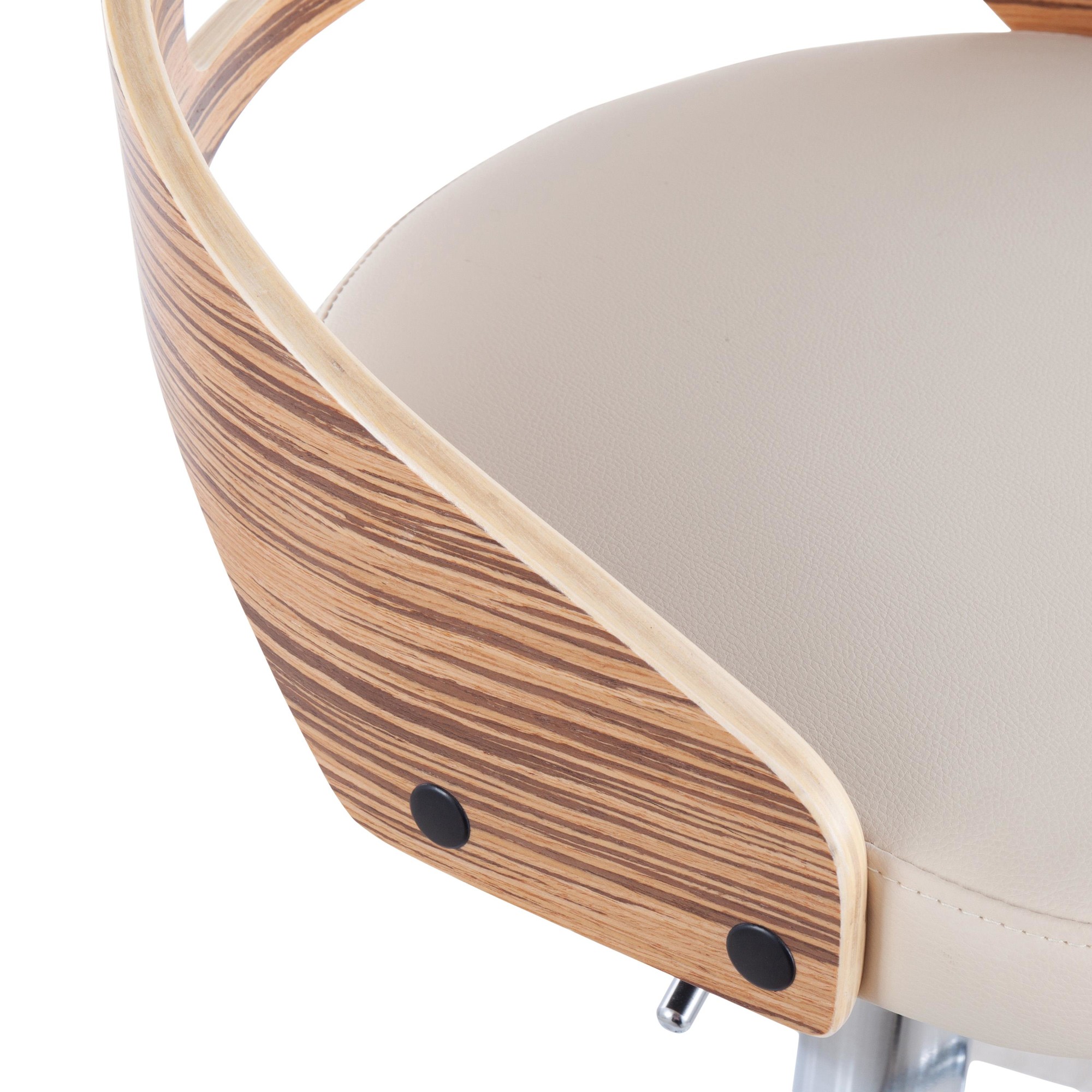 Cassis Zebra Wood Cream Faux Leather Mid-Century Barstool 11 Cassis Zebra Wood Cream Faux Leather Mid-Century Barstool - Image 11