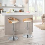 Cassis Zebra Wood Cream Faux Leather Mid-Century Barstool 15 Cassis Zebra Wood Cream Faux Leather Mid-Century Barstool