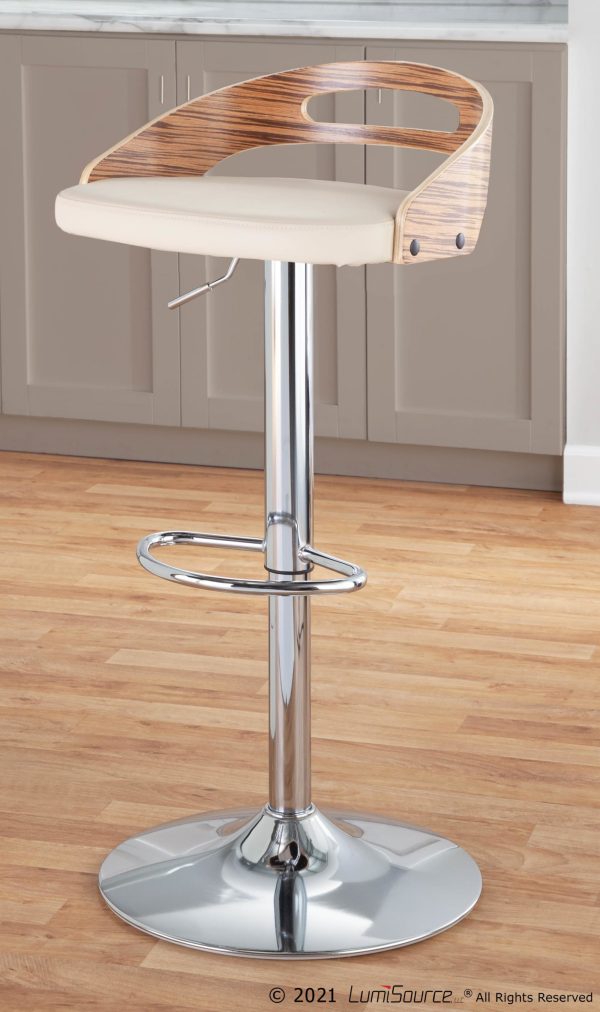 Cassis Zebra Wood Cream Faux Leather Mid Century Barstool 2