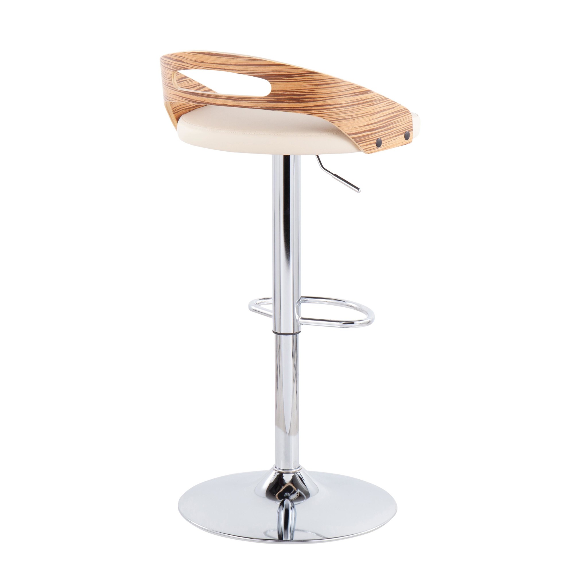 Cassis Zebra Wood Cream Faux Leather Mid-Century Barstool 6 Cassis Zebra Wood Cream Faux Leather Mid-Century Barstool - Image 6