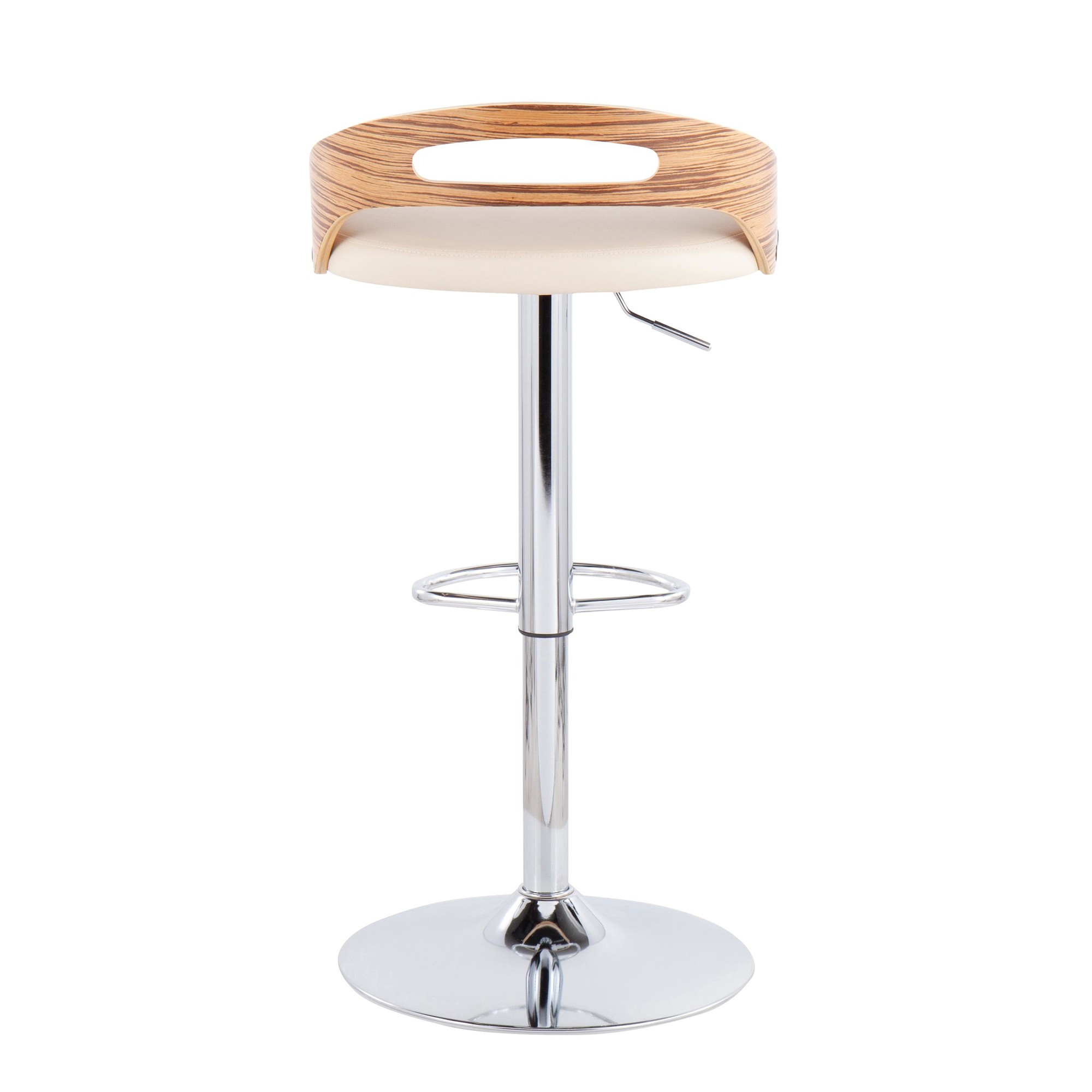 Cassis Zebra Wood Cream Faux Leather Mid-Century Barstool 7 Cassis Zebra Wood Cream Faux Leather Mid-Century Barstool - Image 7